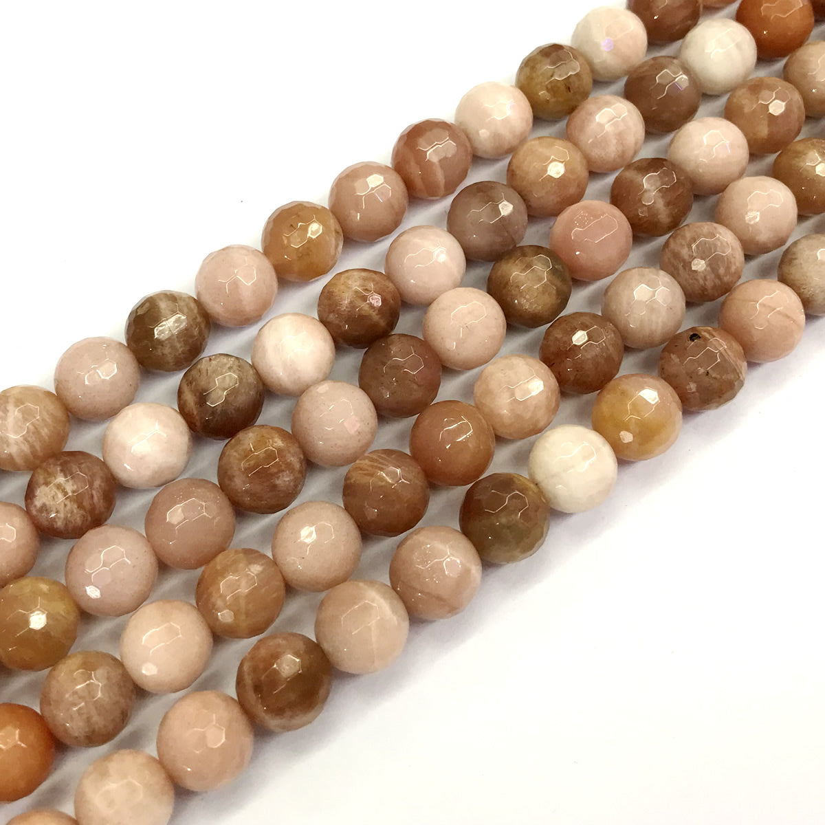 CMS32 Moonstone Gemstone Beads Faceted Round 10mm 15.5" Strand