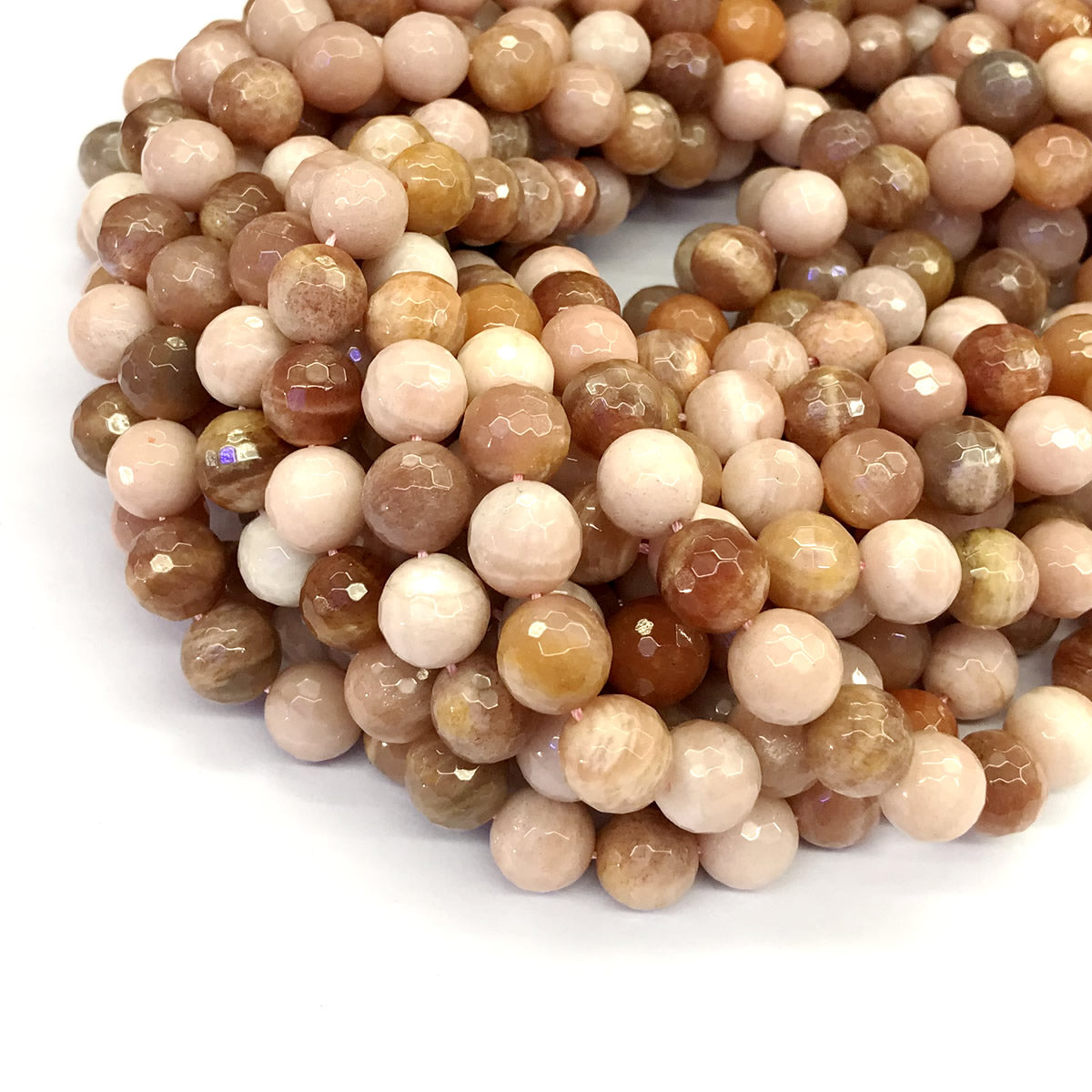 CMS32 Moonstone Gemstone Beads Faceted Round 10mm 15.5" Strand