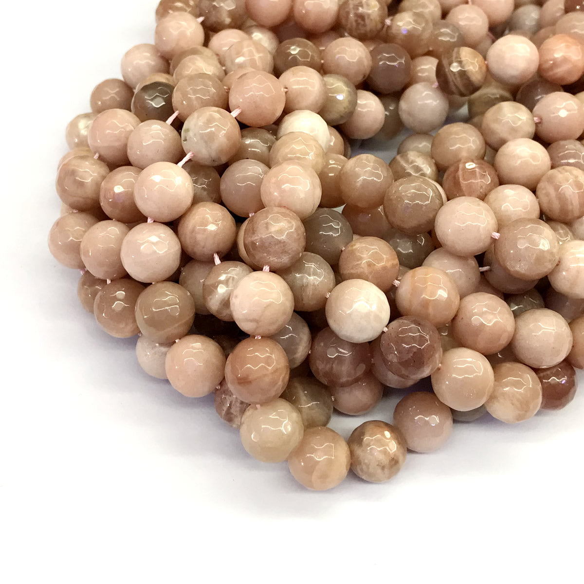 CMS33 Moonstone Gemstone Beads Faceted Round 12mm 15.5" Strand