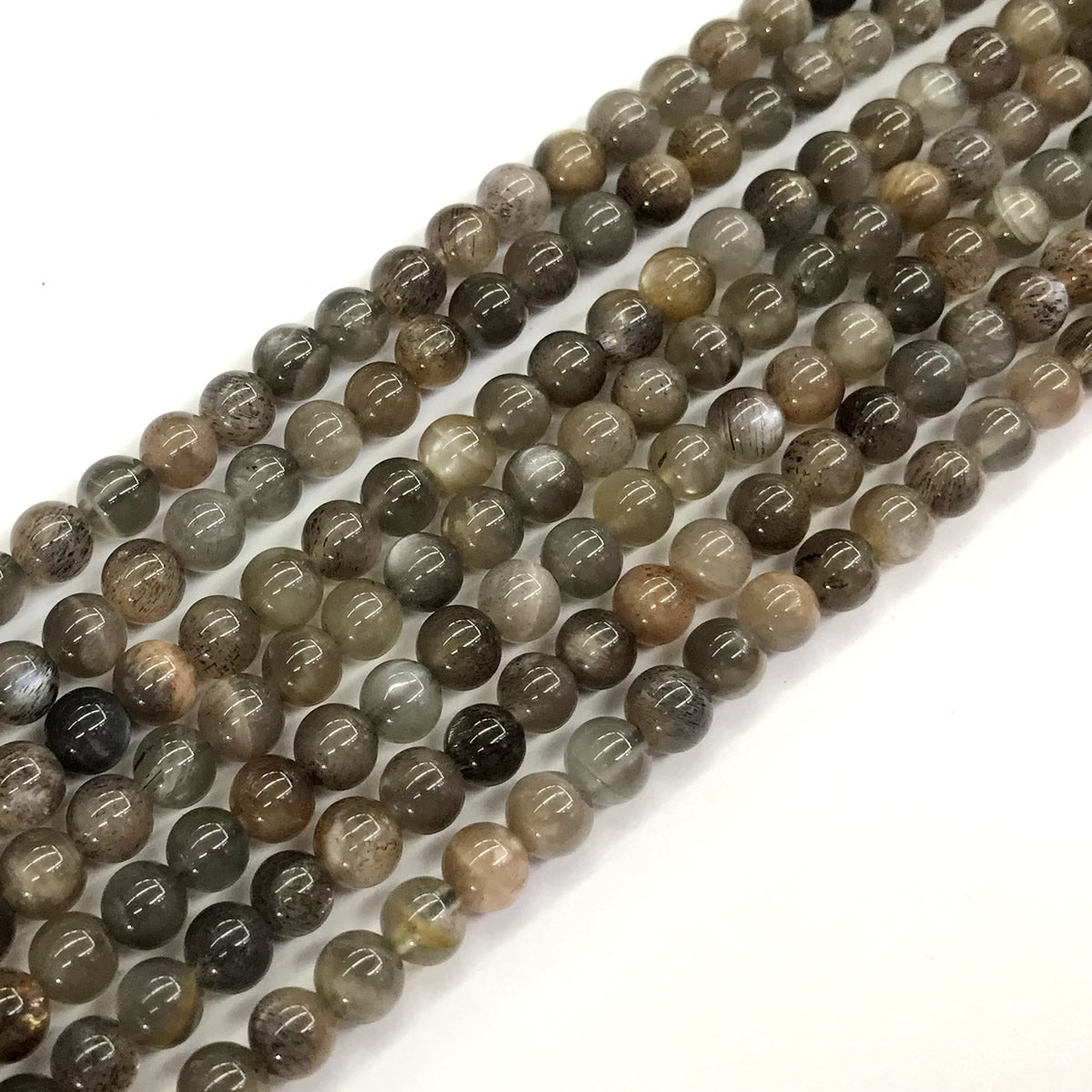 CMS37 Grey Moonstone Beads Smooth Round 6mm 15.5" Strand