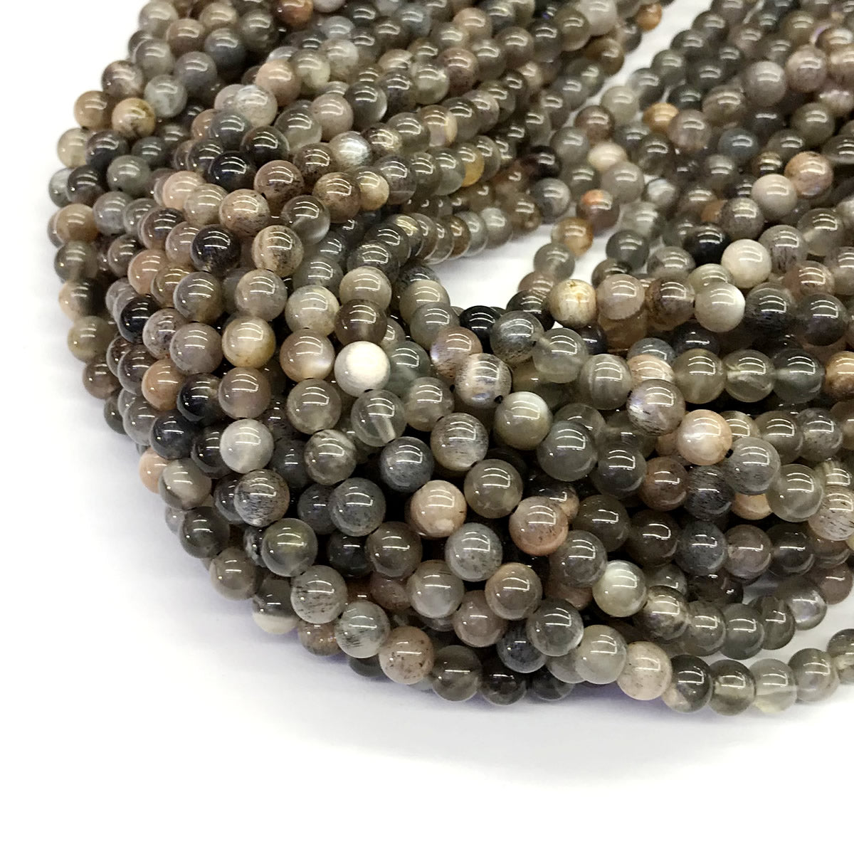 CMS37 Grey Moonstone Beads Smooth Round 6mm 15.5" Strand