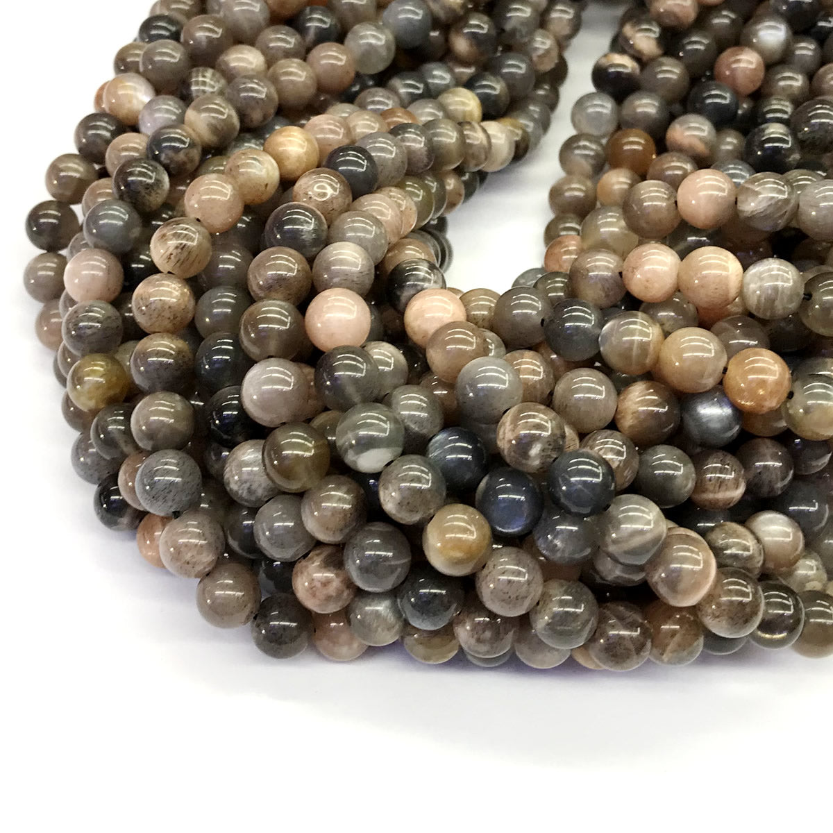 CMS38 Grey Moonstone Beads Smooth Round 8mm 15.5" Strand