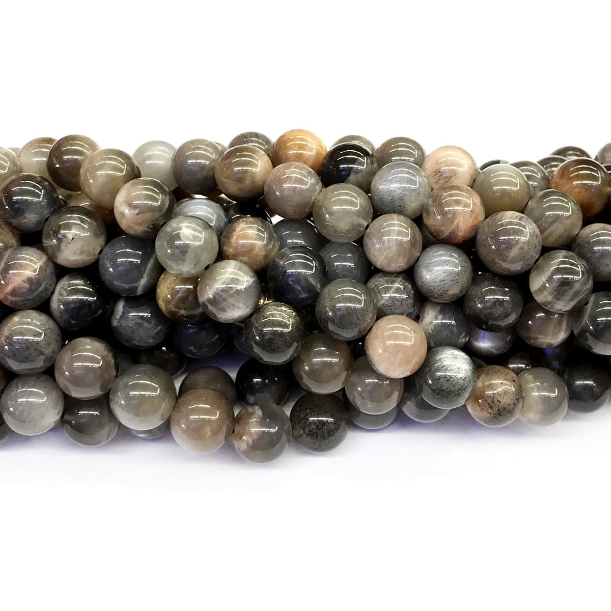 CMS39 Grey Moonstone Beads Smooth Round 10mm 15.5" Strand