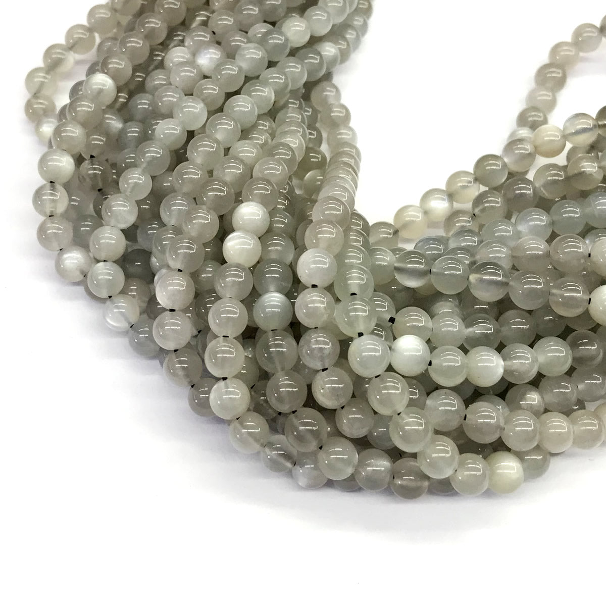 CMS43 Grey Moonstone Beads Smooth Round 4mm 15.5" Strand