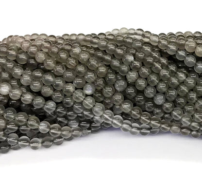 CMS50 Black Moonstone Beads Smooth Round 4mm 15.5" Strand