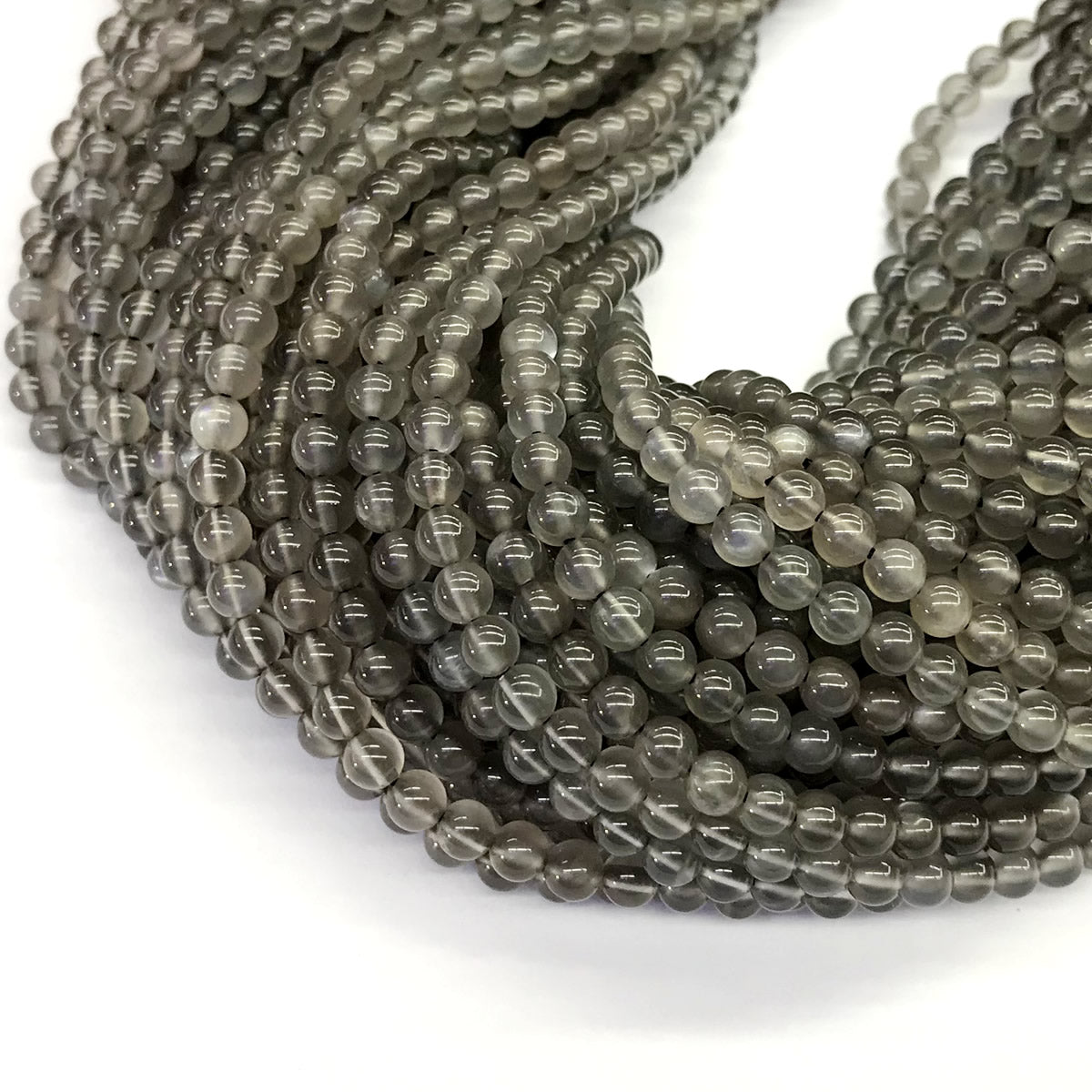 CMS50 Black Moonstone Beads Smooth Round 4mm 15.5" Strand