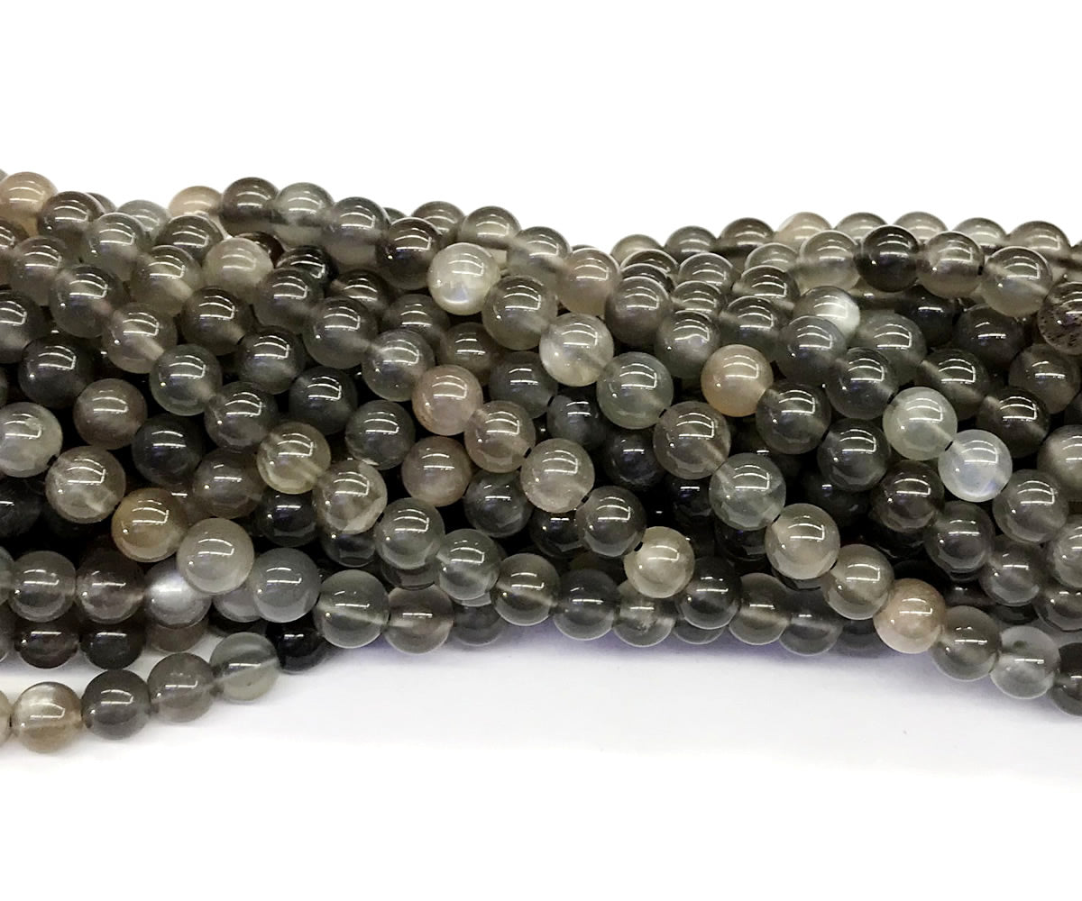 CMS51 Black Moonstone Beads Smooth Round 6mm 15.5" Strand