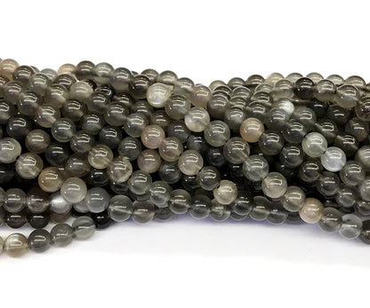 CMS51 Black Moonstone Beads Smooth Round 6mm 15.5" Strand