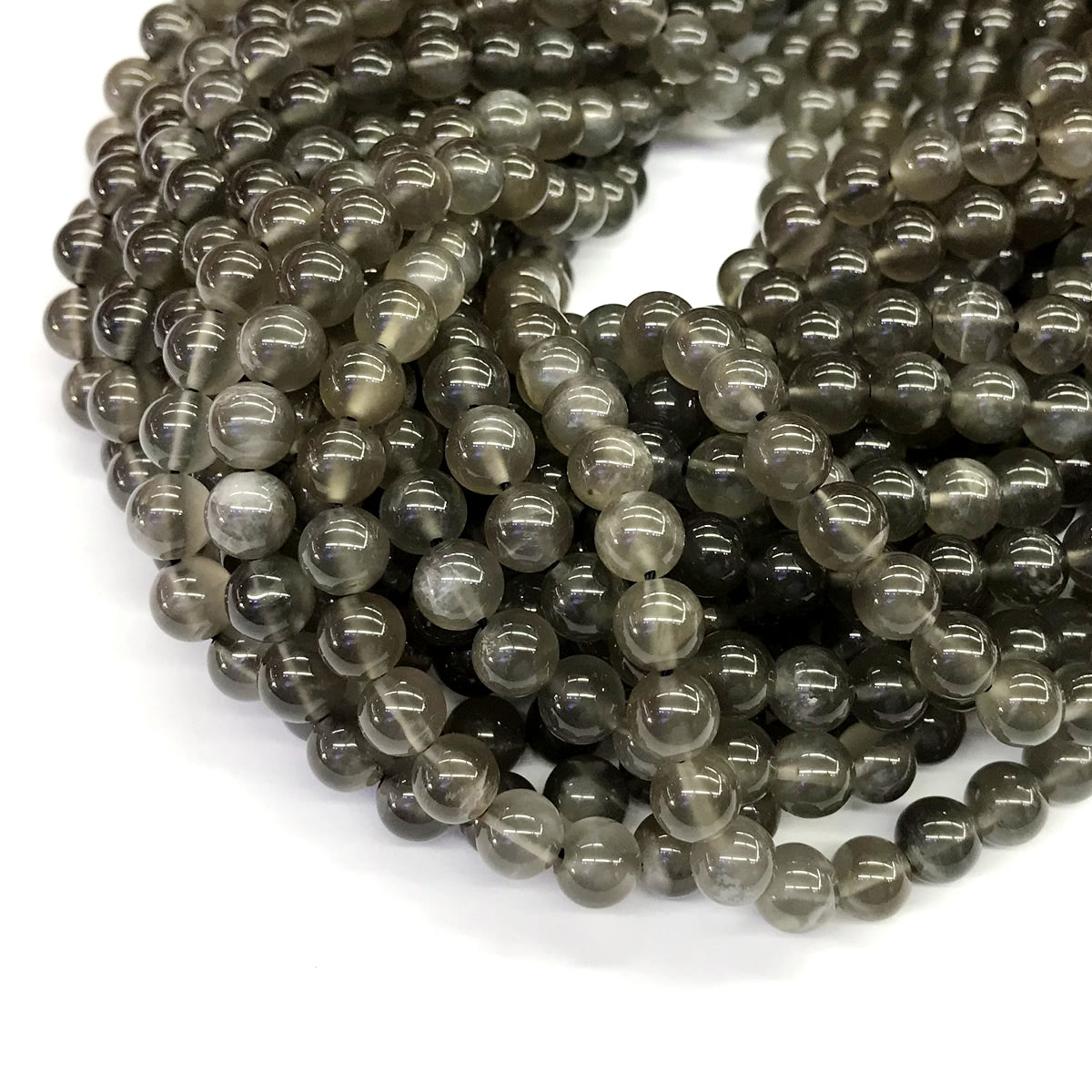 CMS52 Black Moonstone Beads Smooth Round 8mm 15.5" Strand