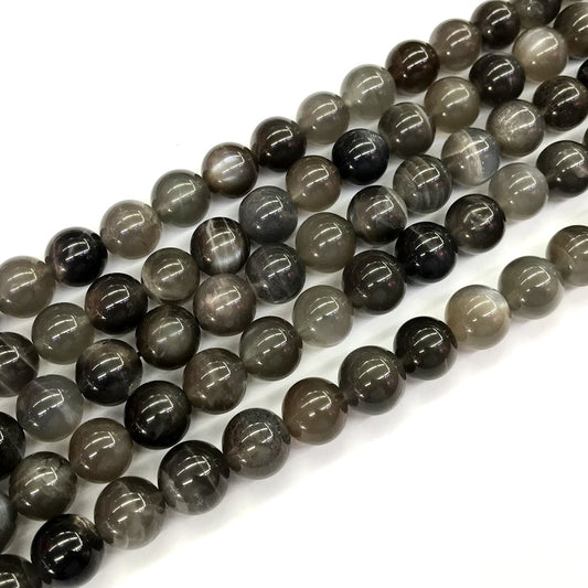 CMS53 Black Moonstone Beads Smooth Round 10mm 15.5" Strand