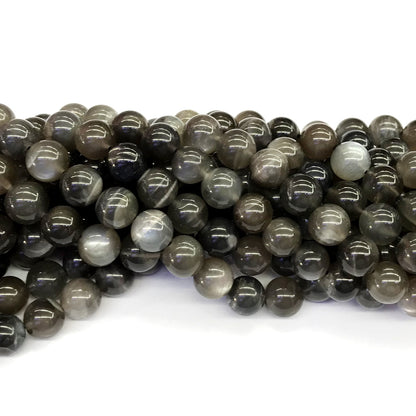 CMS53 Black Moonstone Beads Smooth Round 10mm 15.5" Strand