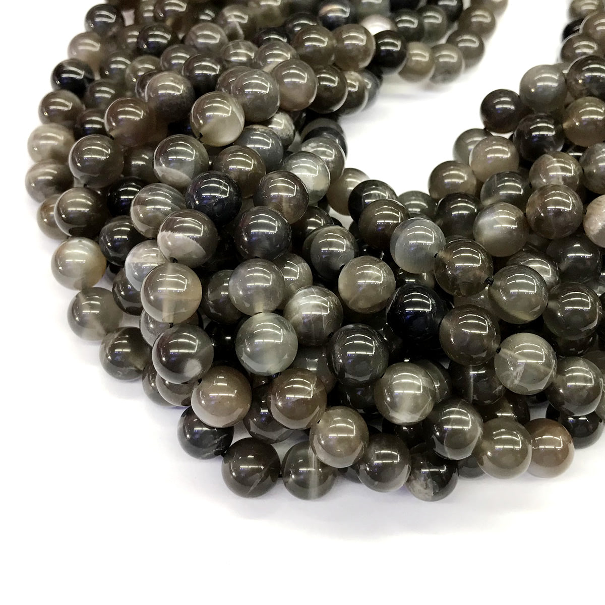 CMS53 Black Moonstone Beads Smooth Round 10mm 15.5" Strand