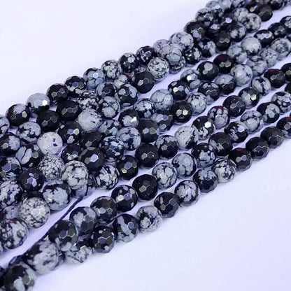 COB02 Snowflake Obsidian Beads Faceted Round 6mm 15" Strand