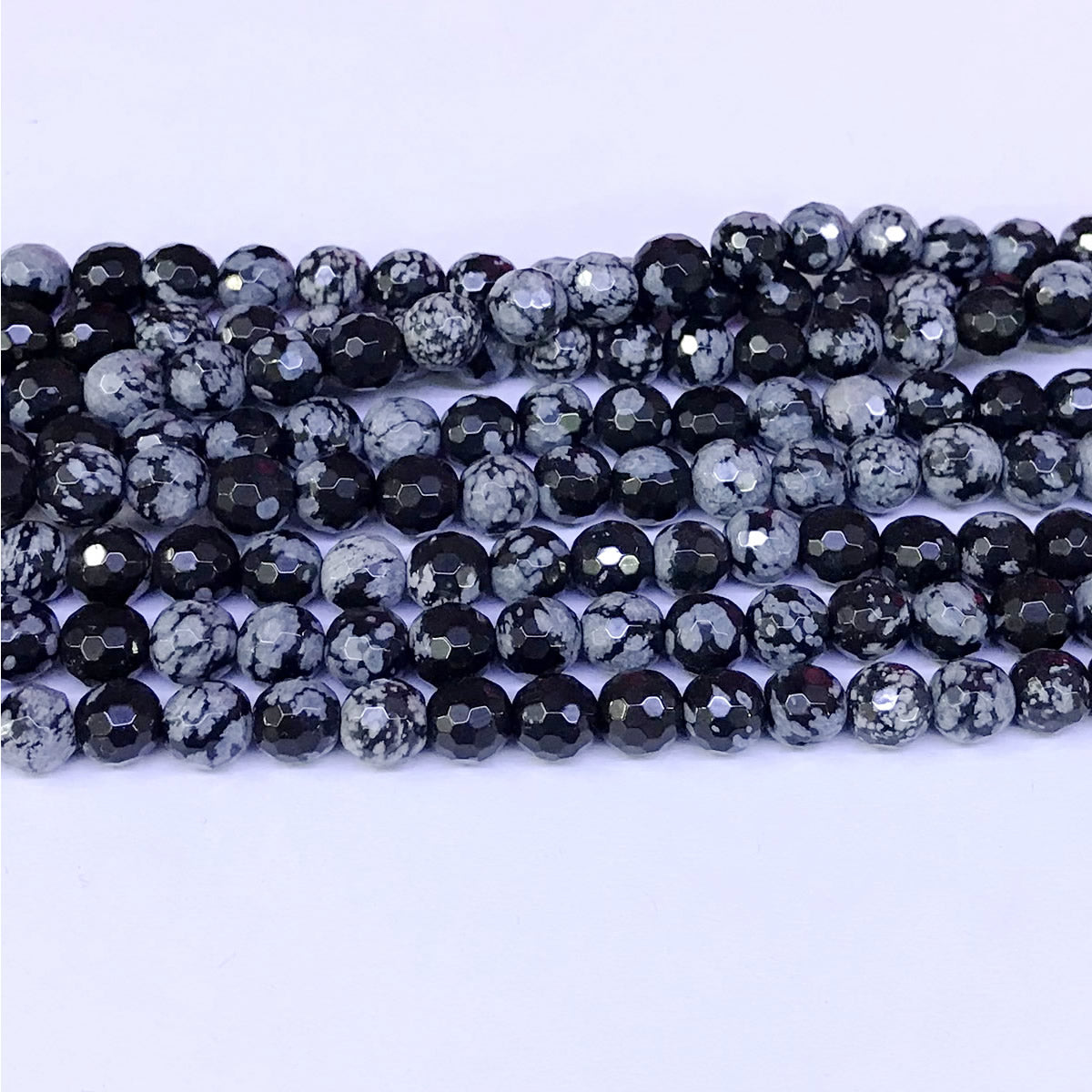 COB02 Snowflake Obsidian Beads Faceted Round 6mm 15" Strand