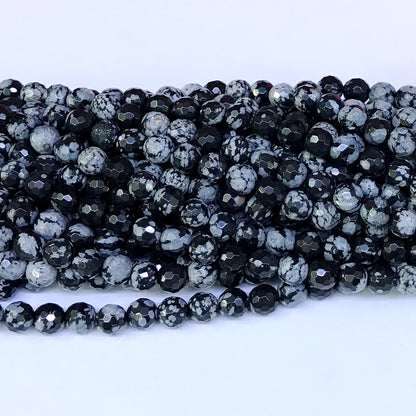 COB02 Snowflake Obsidian Beads Faceted Round 6mm 15" Strand