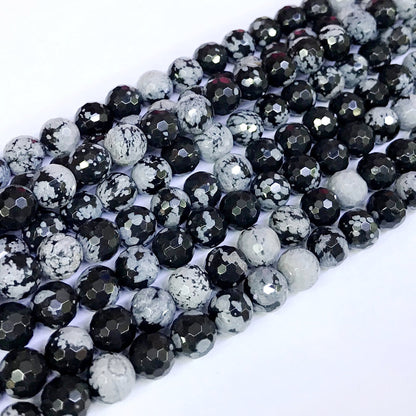 COB03 Snowflake Obsidian Beads Faceted Round 8mm 15" Strand