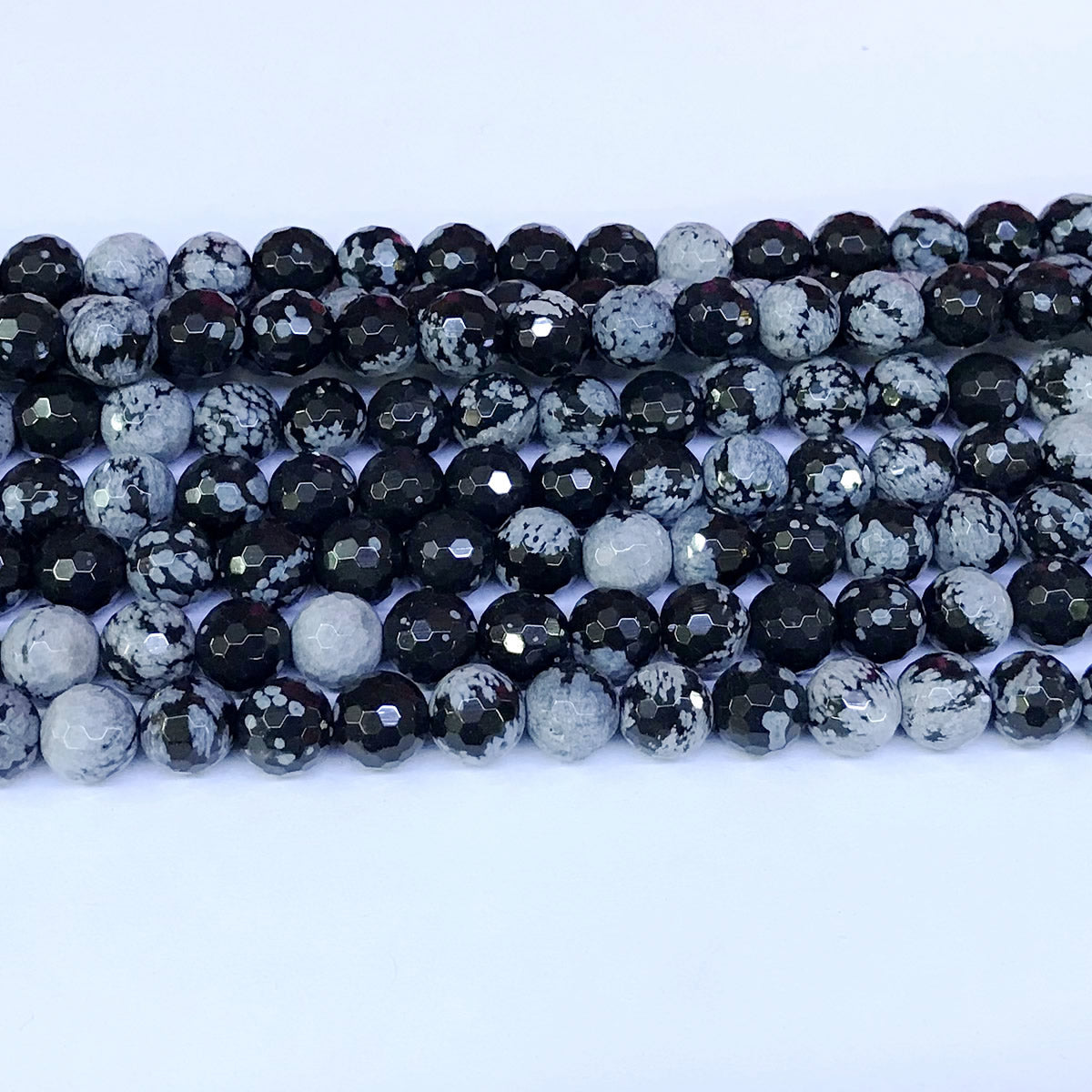 COB03 Snowflake Obsidian Beads Faceted Round 8mm 15" Strand