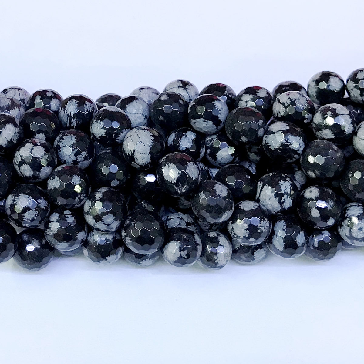 COB04 Snowflake Obsidian Beads Faceted Round 10mm 15" Strand