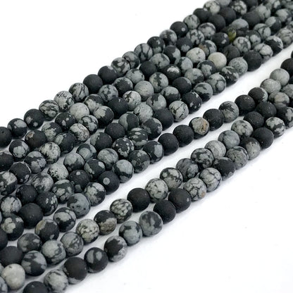 COB16 Snowflake Obsidian Beads Matte Round 4mm 15" Strand