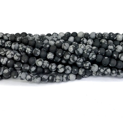 COB16 Snowflake Obsidian Beads Matte Round 4mm 15" Strand