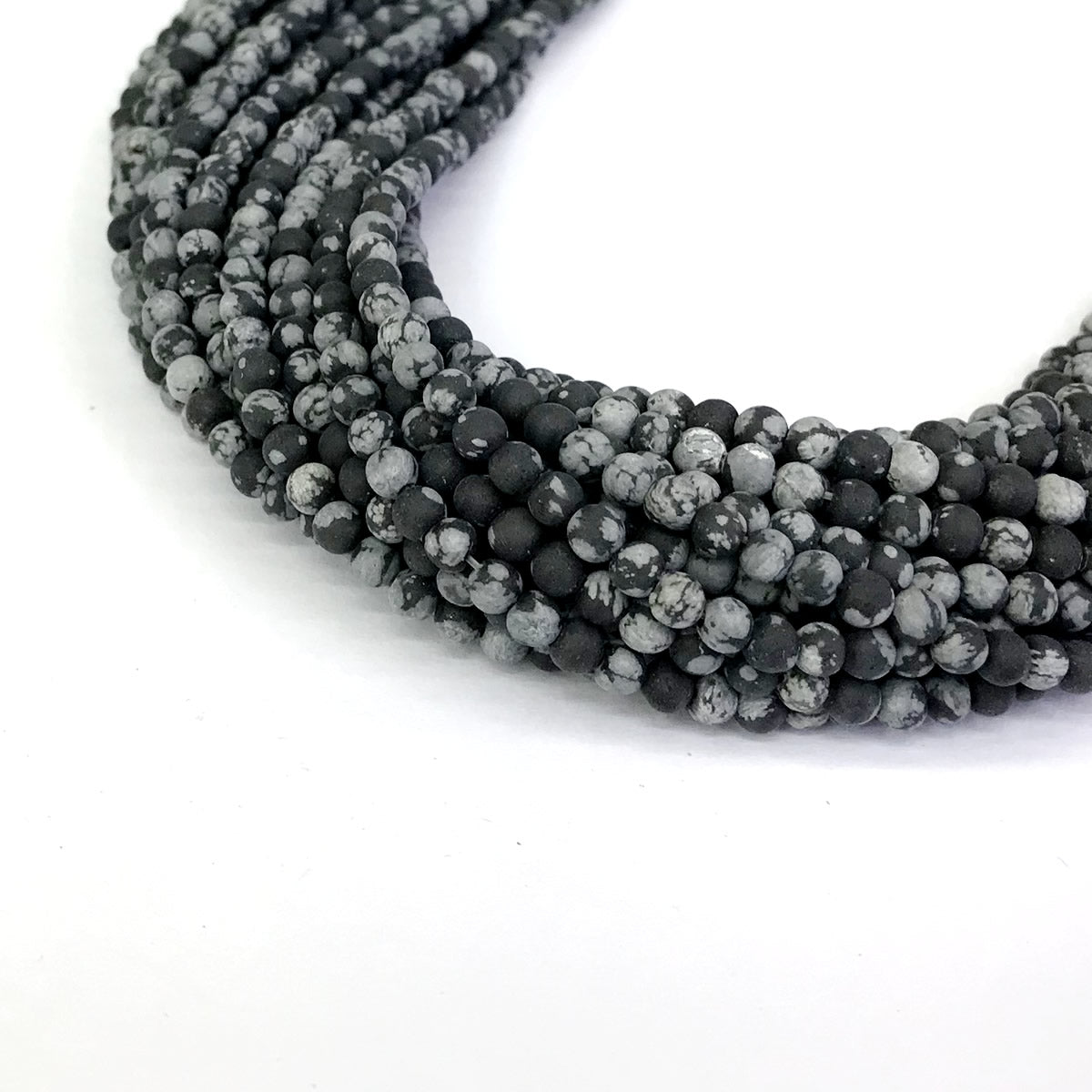 COB16 Snowflake Obsidian Beads Matte Round 4mm 15" Strand