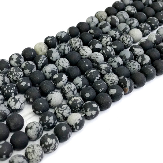 COB17 Snowflake Obsidian Beads Matte Round 6mm 15" Strand