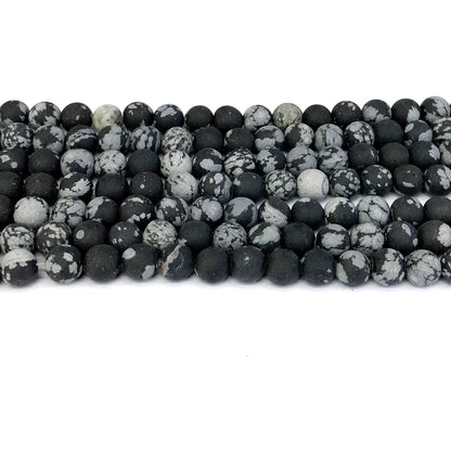 COB17 Snowflake Obsidian Beads Matte Round 6mm 15" Strand