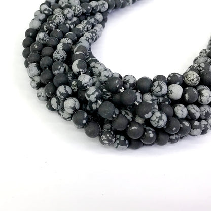 COB17 Snowflake Obsidian Beads Matte Round 6mm 15" Strand