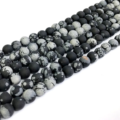 COB18 Snowflake Obsidian Beads Matte Round 8mm 15" Strand