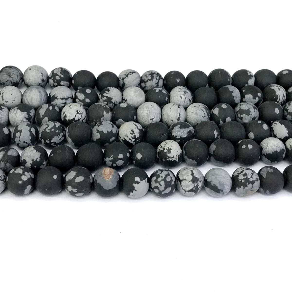 COB18 Snowflake Obsidian Beads Matte Round 8mm 15" Strand