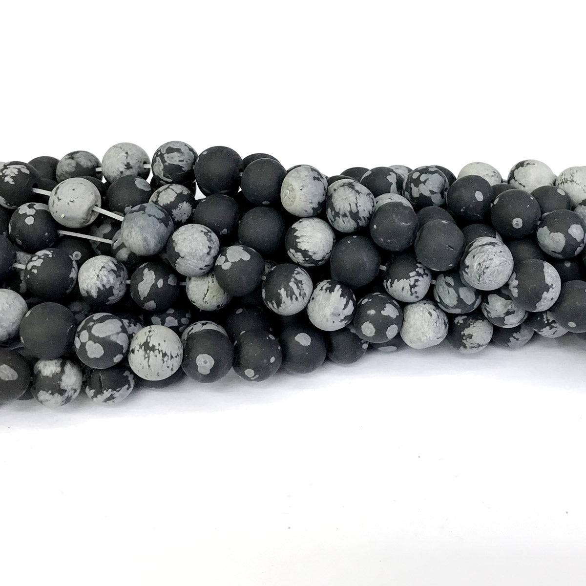 COB18 Snowflake Obsidian Beads Matte Round 8mm 15" Strand