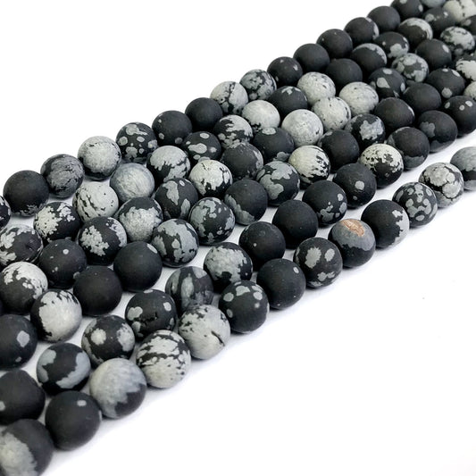 COB19 Snowflake Obsidian Beads Matte Round 10mm 15" Strand