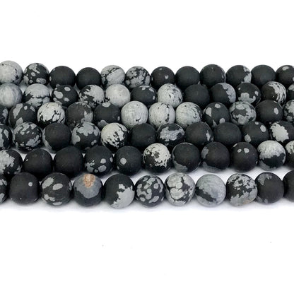 COB19 Snowflake Obsidian Beads Matte Round 10mm 15" Strand