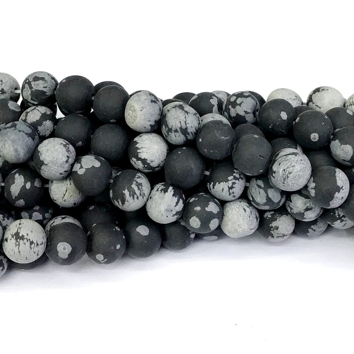 COB19 Snowflake Obsidian Beads Matte Round 10mm 15" Strand