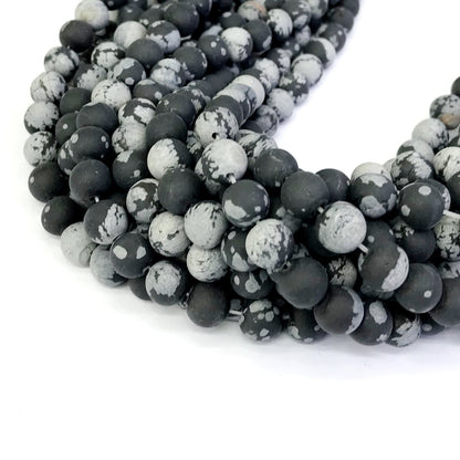 COB19 Snowflake Obsidian Beads Matte Round 10mm 15" Strand