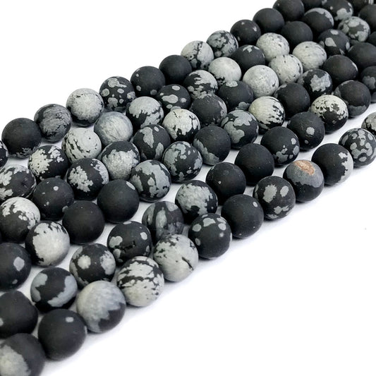 COB20 Snowflake Obsidian Beads Matte Round 12mm 15" Strand