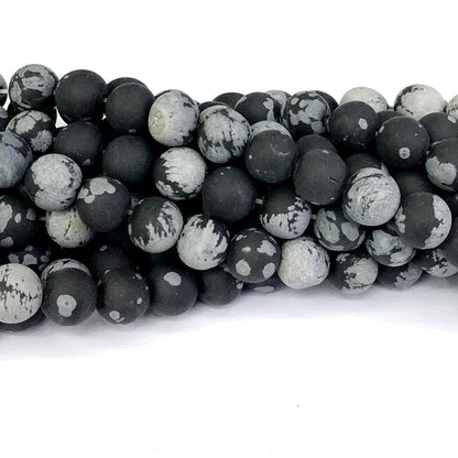 COB20 Snowflake Obsidian Beads Matte Round 12mm 15" Strand