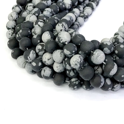 COB20 Snowflake Obsidian Beads Matte Round 12mm 15" Strand