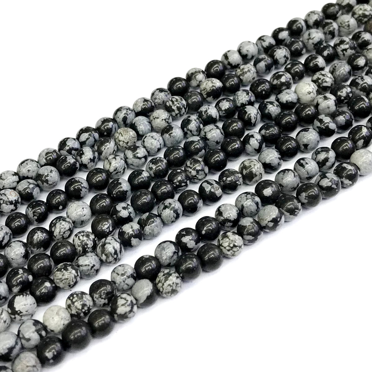 COB24 Snowflake Obsidian Beads Smooth Round 4mm 15" Strand