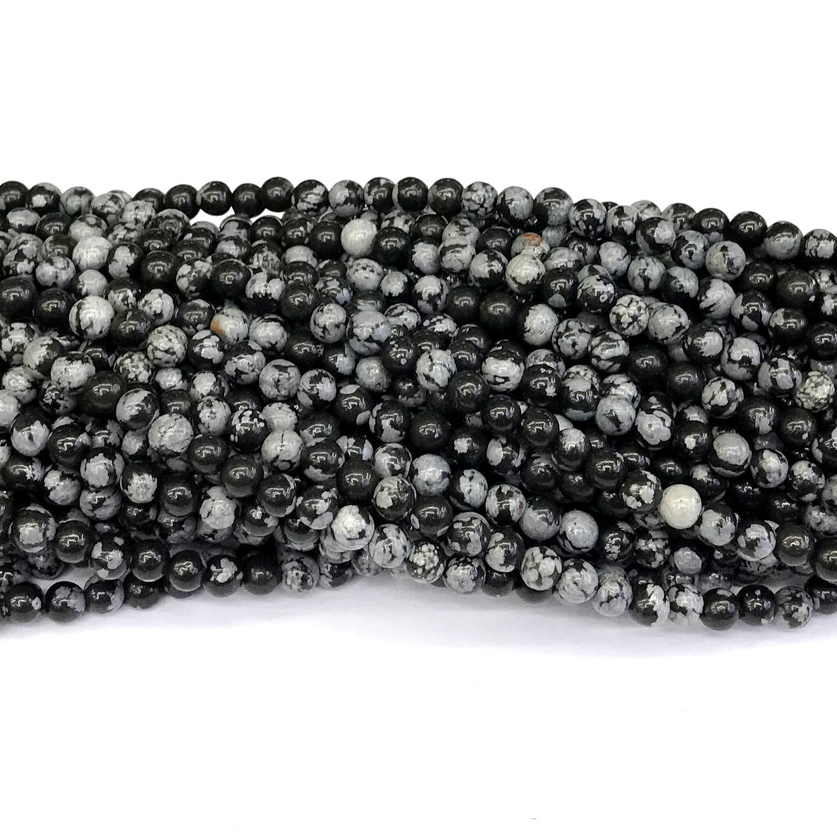 COB24 Snowflake Obsidian Beads Smooth Round 4mm 15" Strand