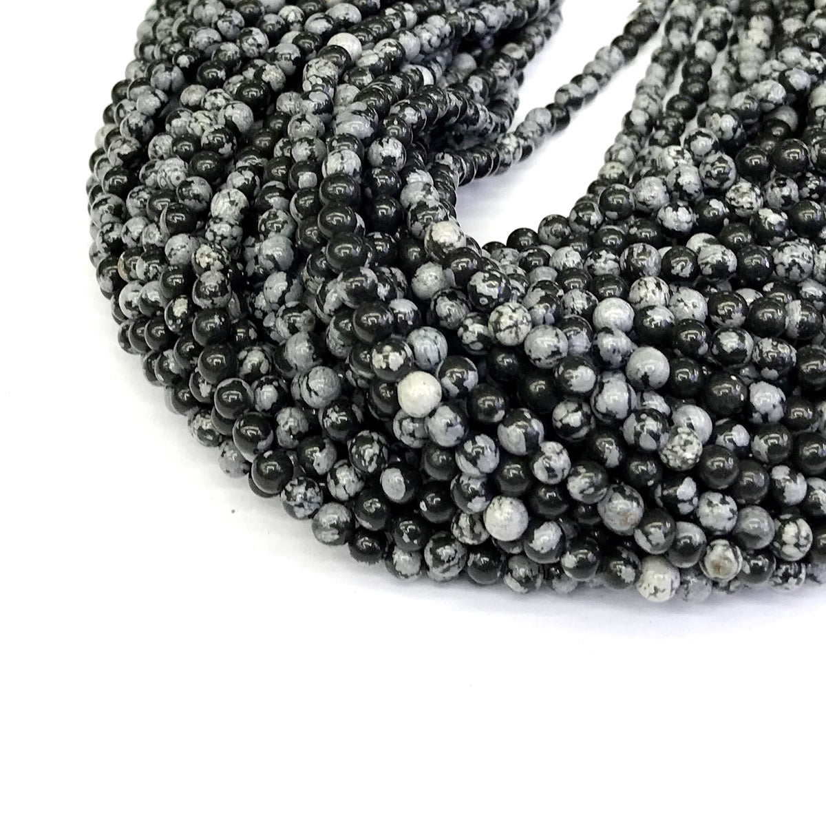 COB24 Snowflake Obsidian Beads Smooth Round 4mm 15" Strand