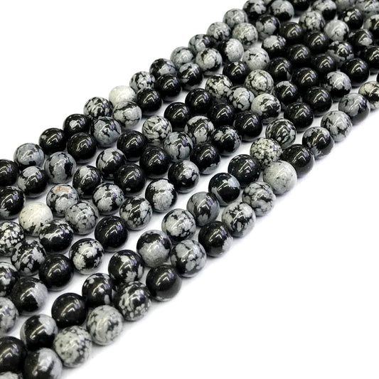 COB25 Snowflake Obsidian Beads Smooth Round 6mm 15" Strand