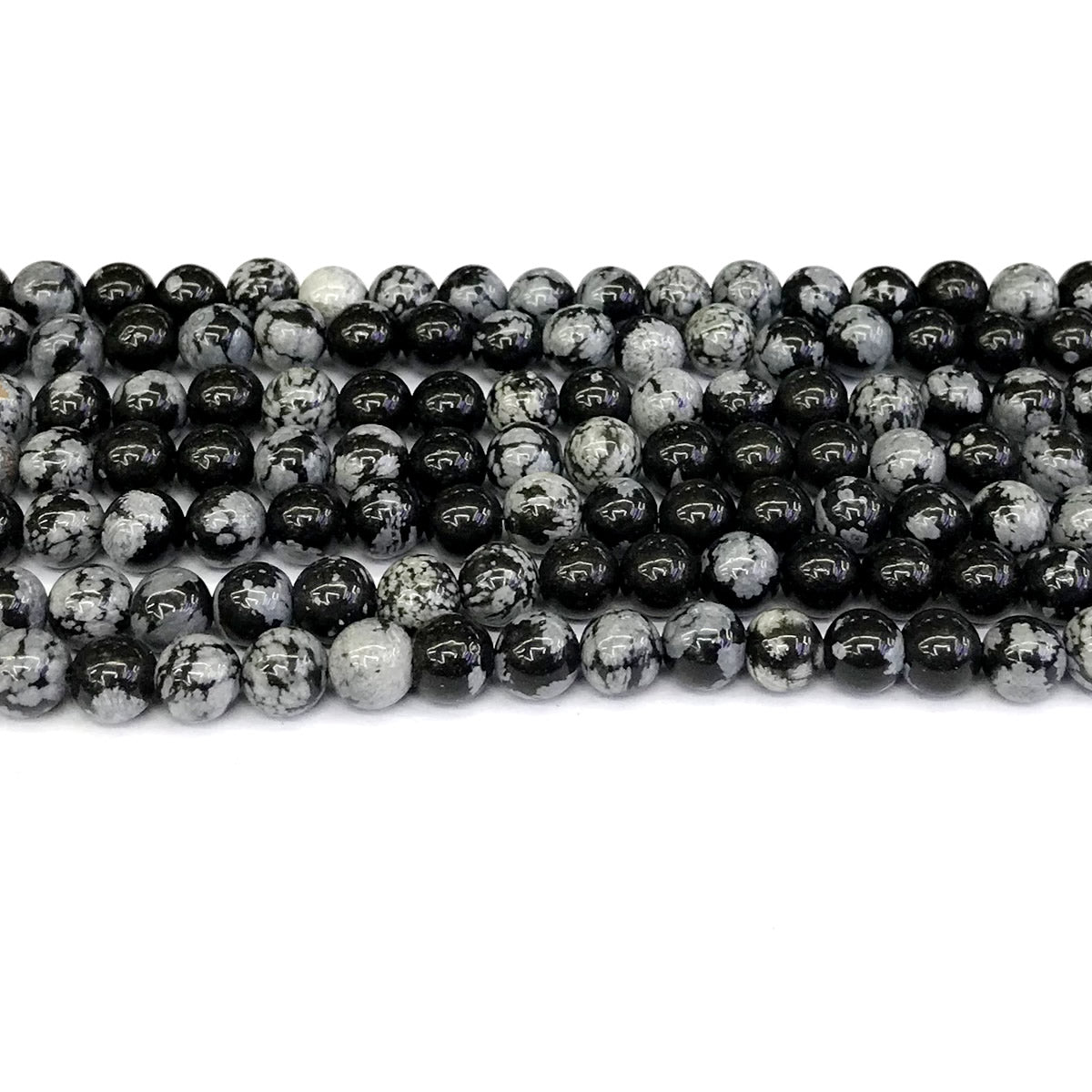 COB25 Snowflake Obsidian Beads Smooth Round 6mm 15" Strand