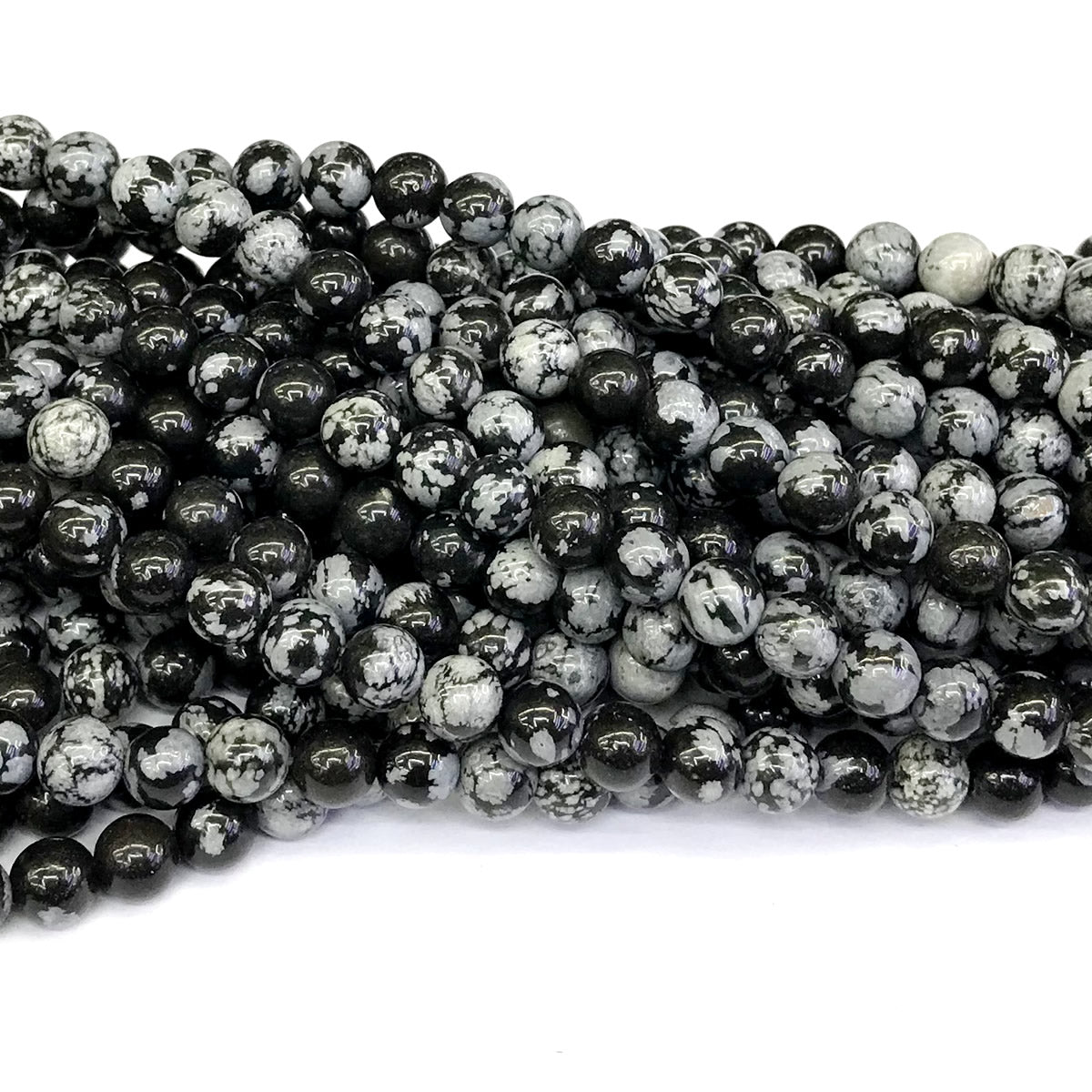 COB25 Snowflake Obsidian Beads Smooth Round 6mm 15" Strand