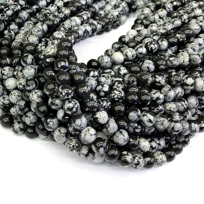 COB25 Snowflake Obsidian Beads Smooth Round 6mm 15" Strand