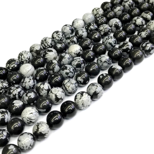 COB26 Snowflake Obsidian Beads Smooth Round 8mm 15" Strand