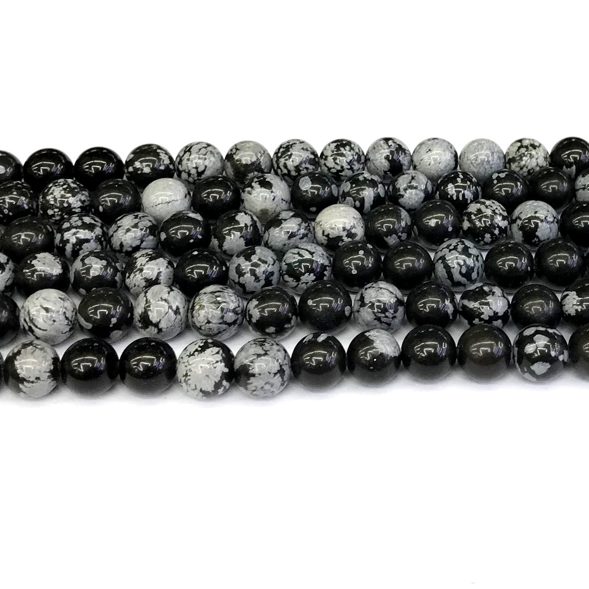 COB26 Snowflake Obsidian Beads Smooth Round 8mm 15" Strand