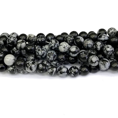 COB26 Snowflake Obsidian Beads Smooth Round 8mm 15" Strand