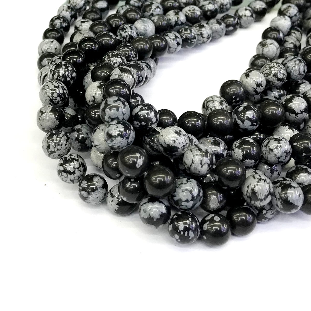 COB26 Snowflake Obsidian Beads Smooth Round 8mm 15" Strand