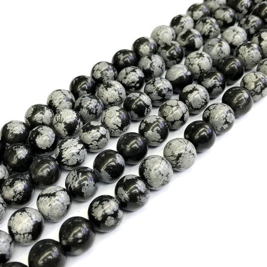 COB27 Snowflake Obsidian Beads Smooth Round 10mm 15" Strand